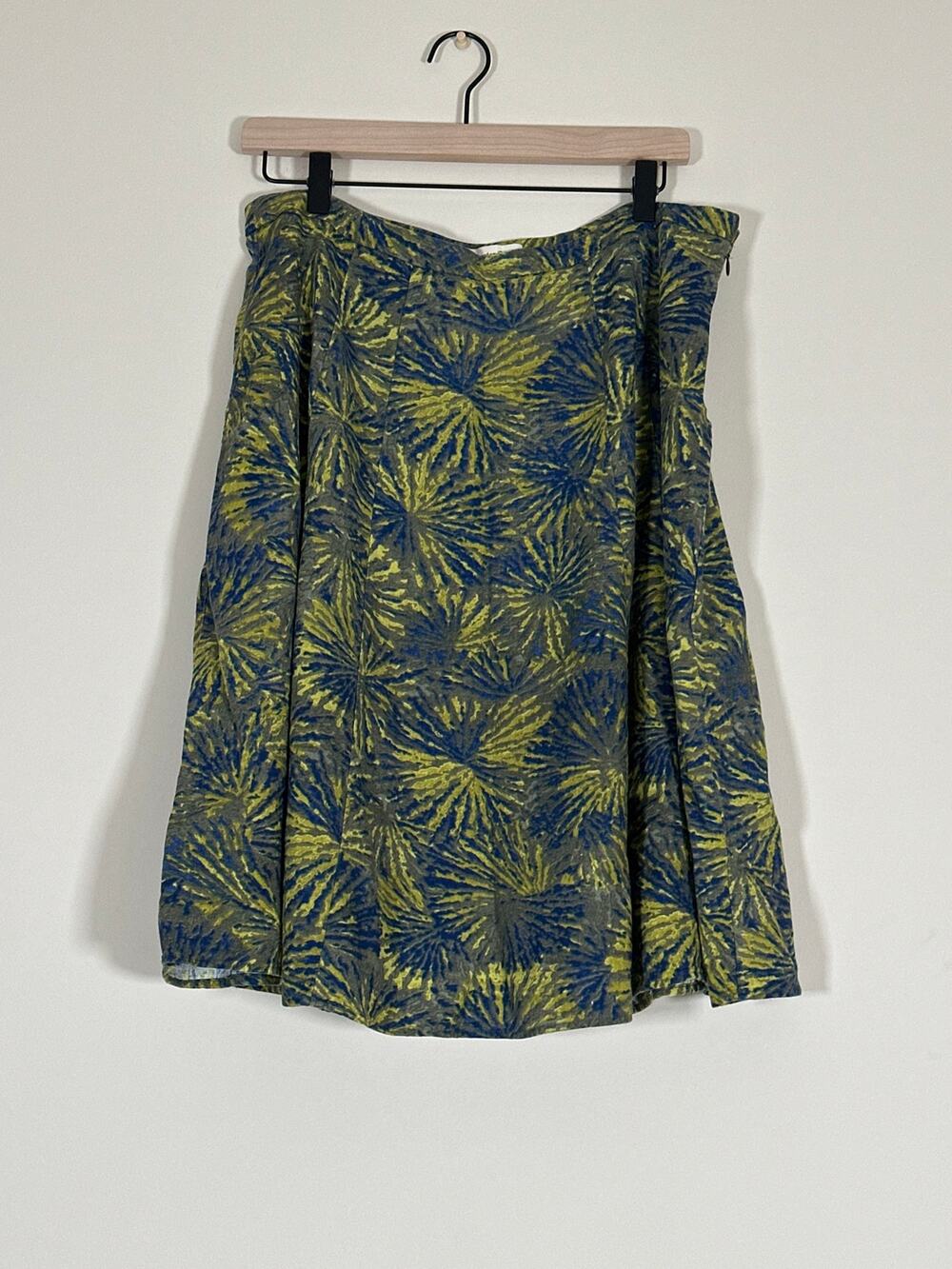 Coldwater Creek Women’s Printed A-Line Skirt Size 14 Blue Green Linen Blend